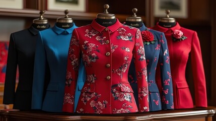 Obraz premium Red Floral Jacket and Matching Blazers on Mannequins