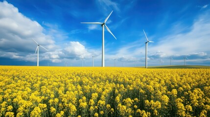 Wind turbines in a canola field.
