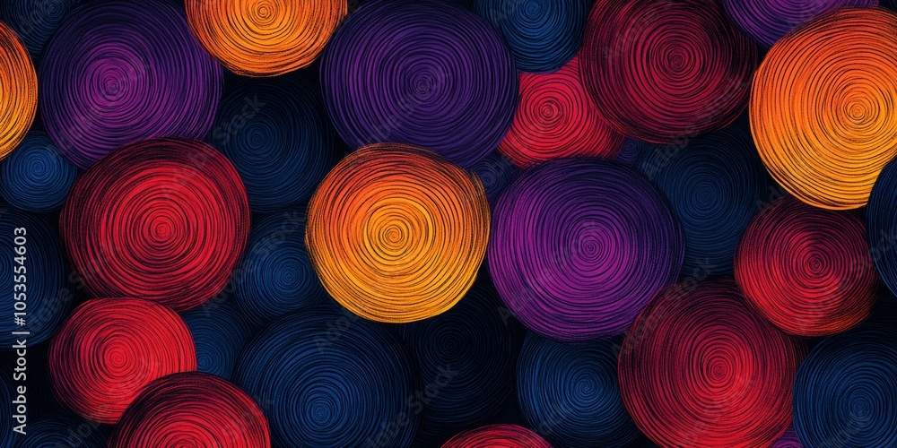 Aufkleber dynamic abstract circles, vibrant hand-drawn thin circles over a minimal noise background, creating 