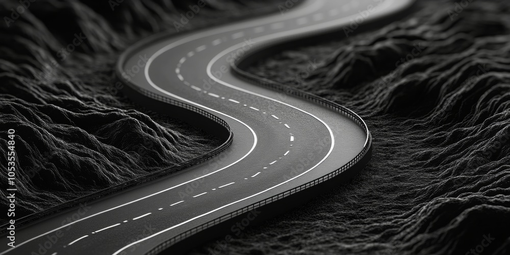 Poster curved pathway map, abstract design highlighting a minimalistic route, emphasizing simplicity and el