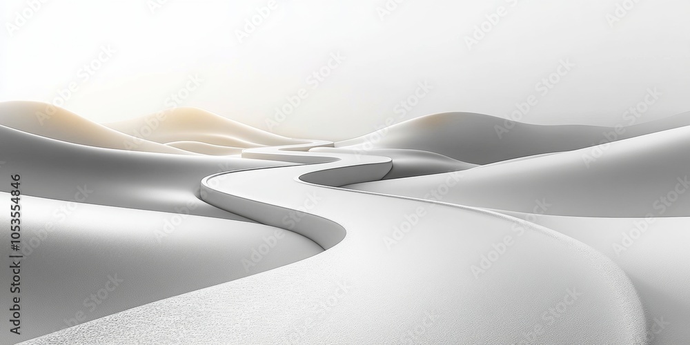 Poster curved pathway map, an abstract design showcasing a simplified route with minimalistic elements and 
