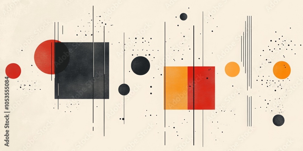 Poster minimalist geometric harmony, an abstract composition of squares and circles creating a balanced, vi