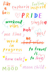 Cute pastel doodle typography design element set