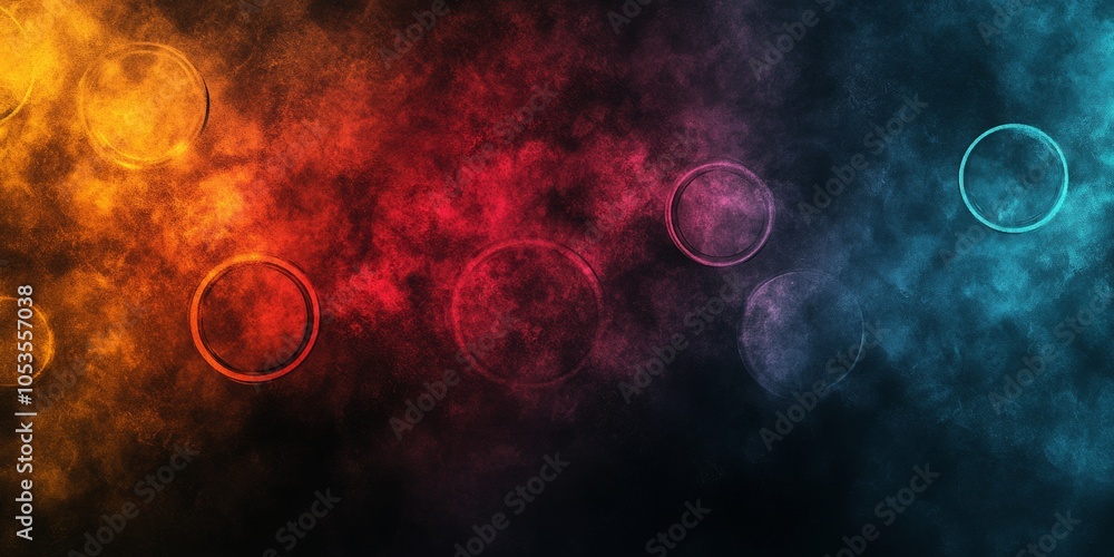 Poster dark vibrant noise with hand-drawn circles, a minimalistic abstract design featuring a textured back
