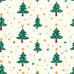 Fototapeta premium A festive pattern featuring Christmas trees, stars, and snowflakes, ideal for holiday-themed decorations and designs. Seamless pattern.