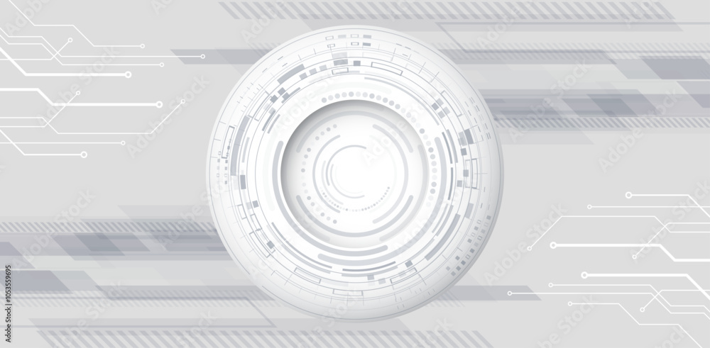 Fototapete Data transfer and protection, internet communication on a grey background. High computer technology design. Modern science vector presentation. Abstract circles and lines futuristic concept.