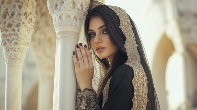 A woman wearing a black dress and a black veil