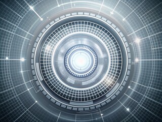 "Modern Tech Circular Grid with Light Grey Branded Space - High Depth of Field"