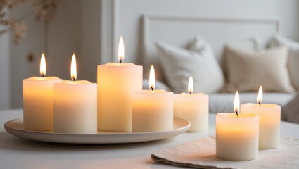Candles Glow Warmly in a Cozy Home Setting.