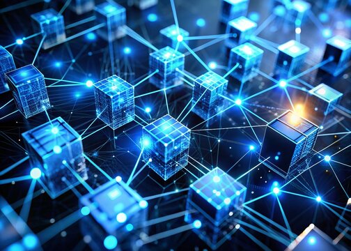 "Secure Blockchain Network Illustrated in Striking Blue Tones"