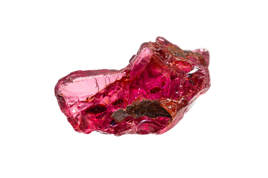 Natural rough Ruby gemstone on white background (Earth minerals – corundum gemstone group) 