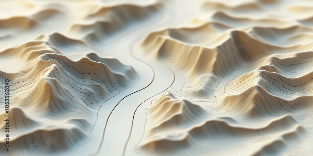 Poster abstract map featuring a fluid, winding road, minimalist design emphasizing the journey and route cl