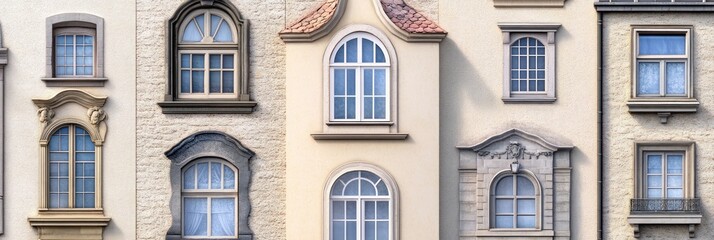 Obraz premium A detailed view of decorative building facades showcasing various architectural styles.
