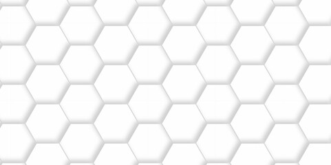 Fototapeta premium Abstract pattern with hexagonal white and gray technology line paper background. Hexagonal 3d vector grid tile and mosaic structure mess cell. white and gray hexagon honeycomb geometric copy space.