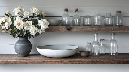 Elegant Home Decor with Glassware and Floral Arrangement