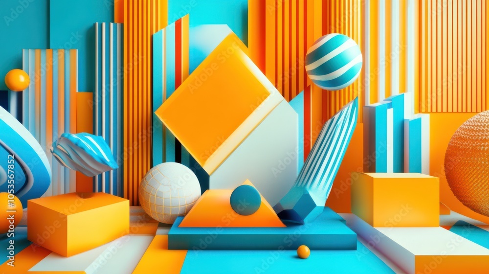 Poster abstract geometric composition with vibrant colors and shapes for visual design.
