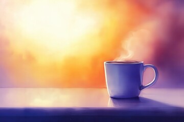 Fototapeta premium A Serene Morning The Warm Embrace of a Freshly Brewed Cup of Coffee