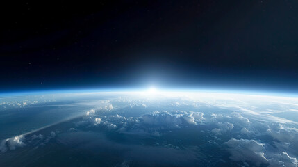 Fototapeta premium 宇宙から見た地平線から昇る太陽のイメージ風景