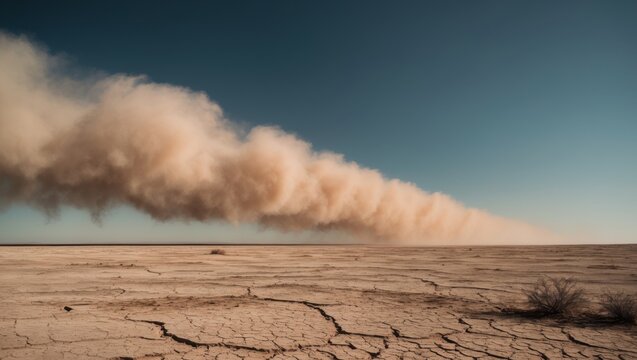 Dusty Wind Sweep Across Dry Field Following Days of Drought.