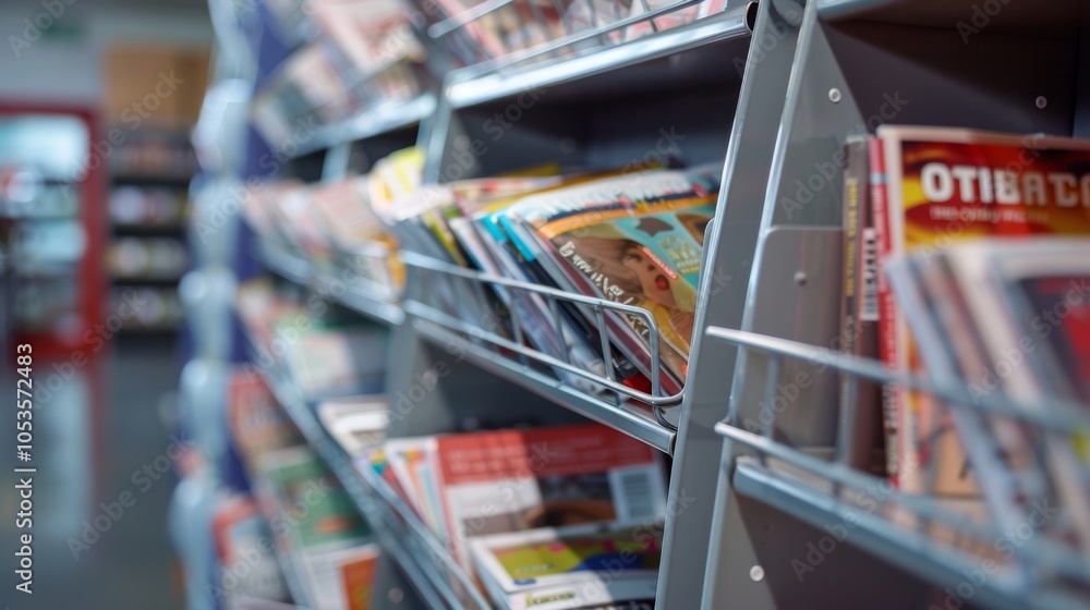 Poster a designated area for local newspapers and magazines featuring current issues neatly displayed on a 
