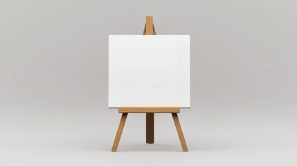 A small easel holds a blank white canvas, ready for art.  The background is plain white.