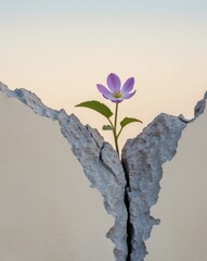 Purple flowers growing from a crack in the rock.