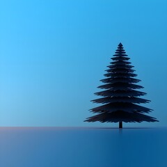 Minimalist silhouette of a Christmas tree at dusk