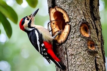 Woodpecker builds a tree house, showcasing its incredible skill and determination.