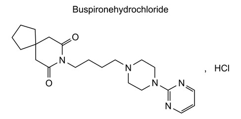 Chemical structure of buspirone hydrochloride, drug substance