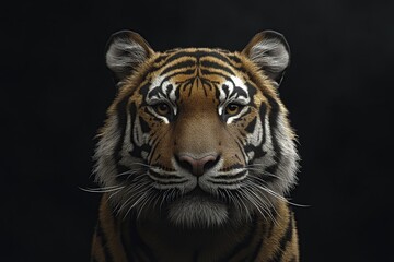 Fototapeta premium Close-up portrait of a majestic tiger with piercing yellow eyes.