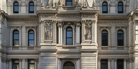 Obraz premium Ornate architectural facade featuring intricate details and symmetrical windows.
