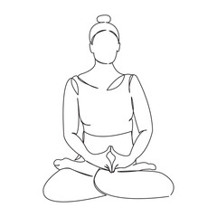 One continuous single drawing line art doodle line, relaxation, yoga, lotus, position, exercise, meditating, health. Isolated flat illustration hand draw contour on a white background
