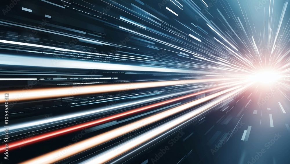 Poster  Speeding Data Streams in Motion with Blurred Light Effects, Symbolizing Fast Technology and Information Flow