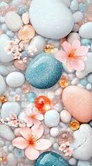 Obraz premium Watery Flowers Resting On Smooth River Rocks