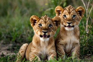 Majestic Lion Cubs Roaming the African Savanna