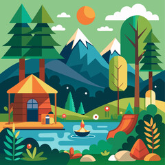Fototapeta premium Cabin by the Lake with Mountain View.