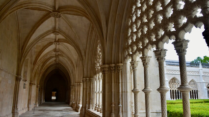 Vaulted Arcade in Portuguese Monastery with View of Courtyard, Frame Right