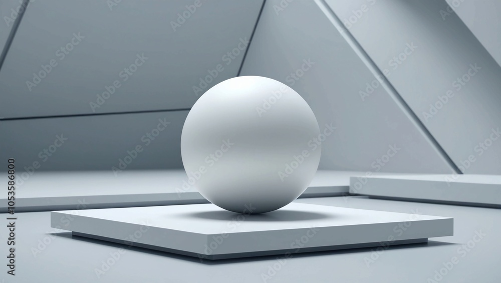 Poster ultra-detailed image of a white sphere resting with a minimalistic platform in a futuristic geometri