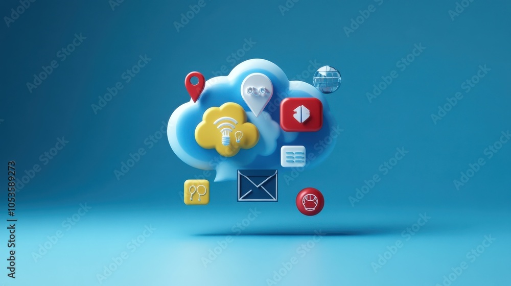 Poster innovative cloud-based application icons representing digital connectivity and communication tools