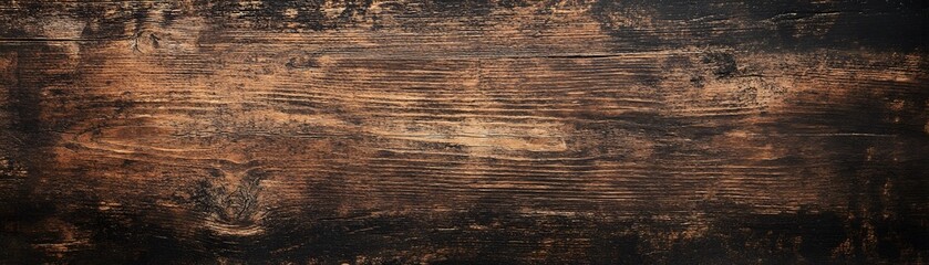 Fototapeta premium Dark Brown Wooden Plank with Visible Grain and Knots