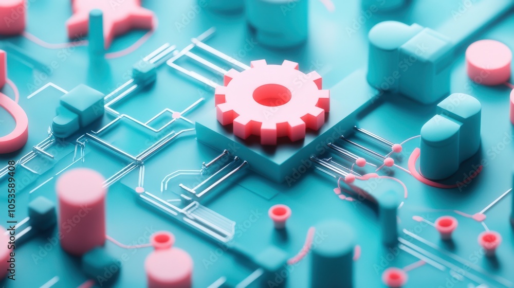 Poster Exploring the intersection of technology and industry through abstract circuit design and gear mechanisms