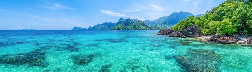 Obraz premium Coral reefs surrounding a Thai island, vibrant underwater life and crystal-clear water
