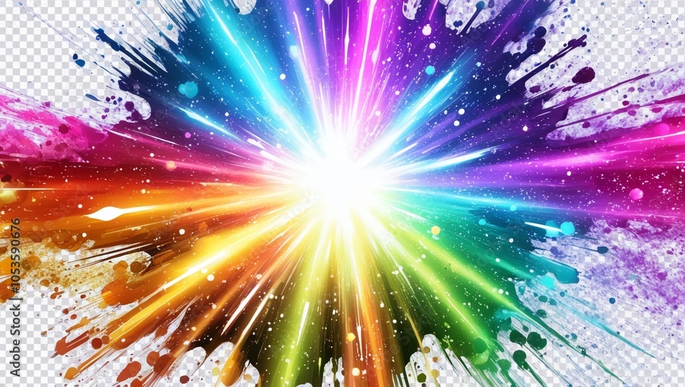 Poster the colorful light particle explosion effect on transparent background, perfect for abstract digital