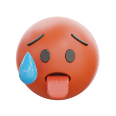 3D Hot Face Emoji With Sweat Drop