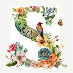 Obraz premium background with birds and flowers