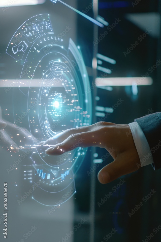 Poster a person interacting with a modern computer system