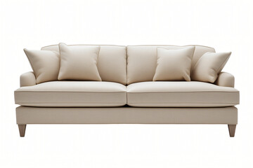 Fototapeta premium A comfortable leather sofa isolated on a white background with cushions