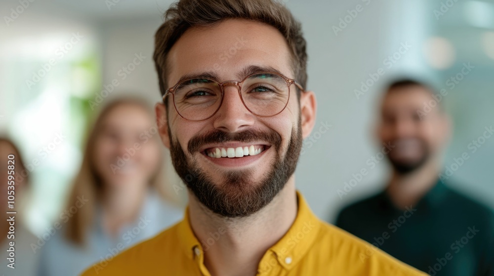 Poster smiling and laughing coworkers having a casual discussion in a modern office setting during a team m