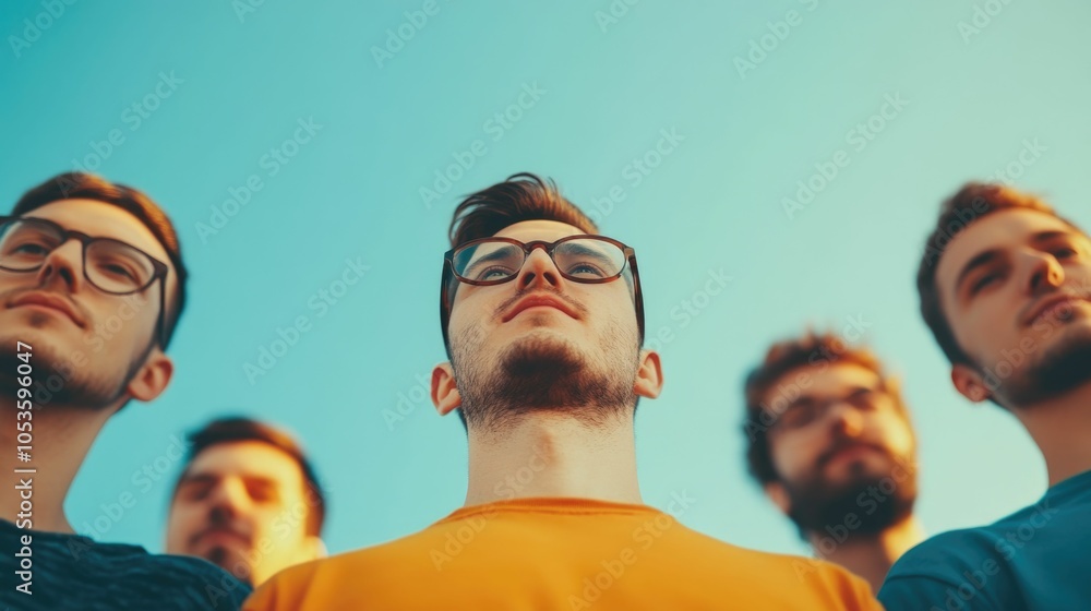 Poster a group of driven focused professionals standing in a collaborative huddle embodying the essence of 