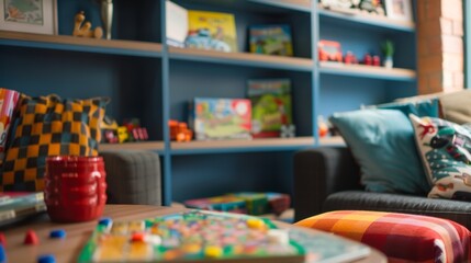 A cozy corner with a selection of board games puzzles and brain teasers for patrons to enjoy.